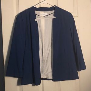 Cobalt blue notched collar open front blazer
